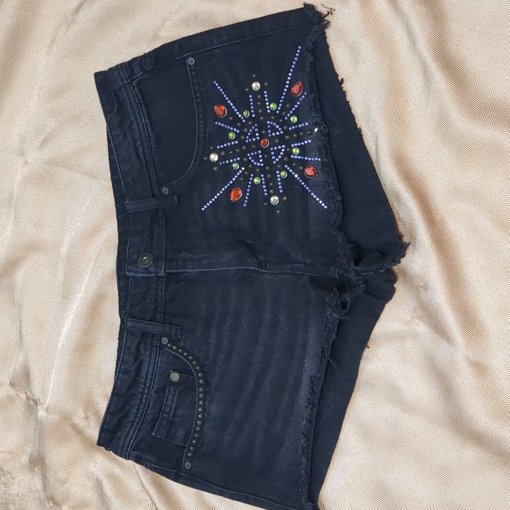Black denim shorts